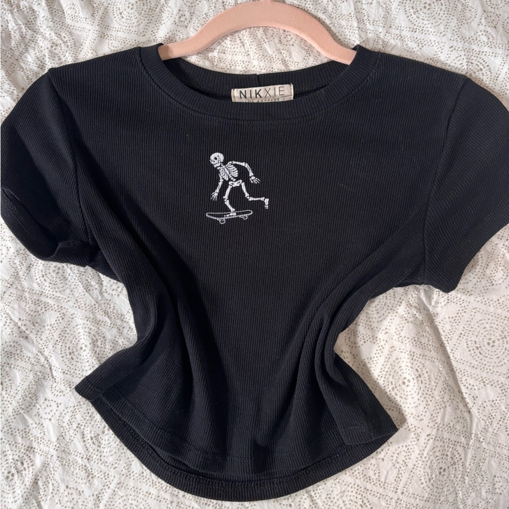90’s Grunge Skeleton Crop Top - Nikxie Los Angeles xs